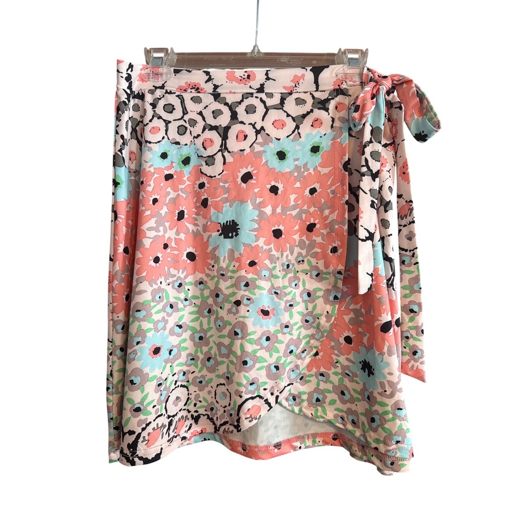 LOVE‎ U DEAR Floral Wrap Coverup Skirt XL Pink Blue Green White Black Tie Waist